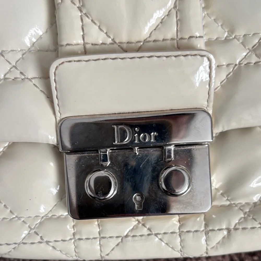 Dior Cream Patent Quilted Shoulder Bag
